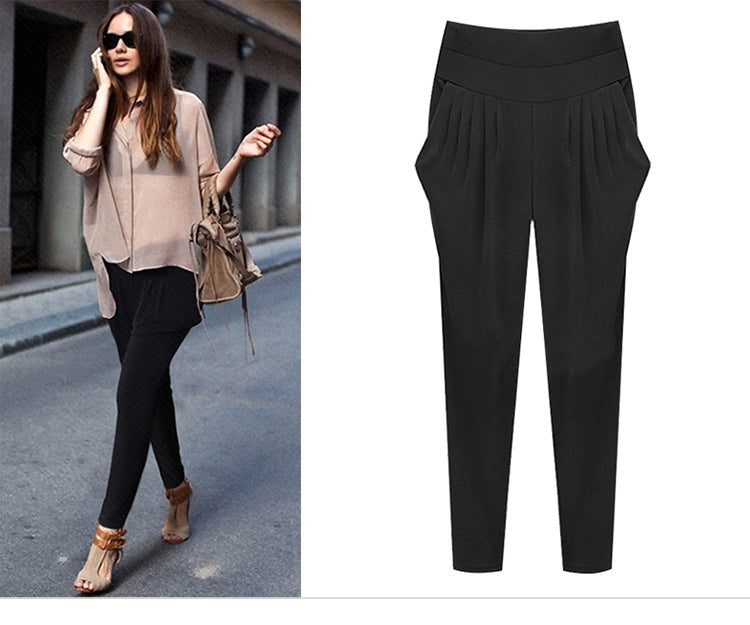plus size Women's High Waist Harlan Pants Women's Pants Oversize 100.00kg chubby girl Loose Slimming Stretch Leggings Thin
