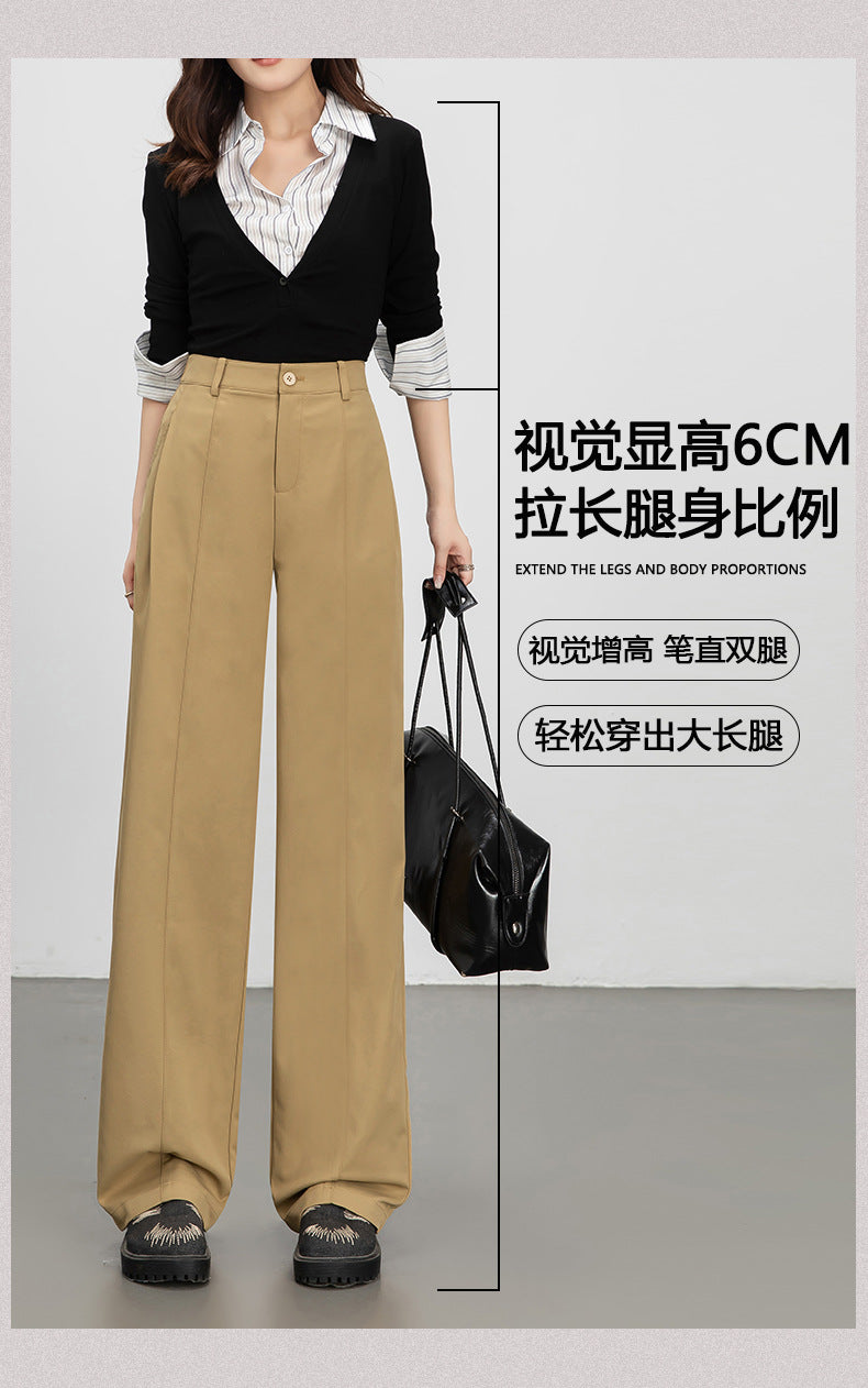 Wide-Leg Pants for Women 2025 Fashion Loose Slimming Straight Pants High-Waisted Drapey Three-Dimensional Seam Casual Long Pants