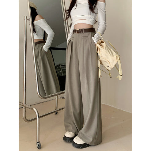 Real shot! 2024 elastic waist design sense suit pants casual pants women's wide leg pants high waist drape pants
