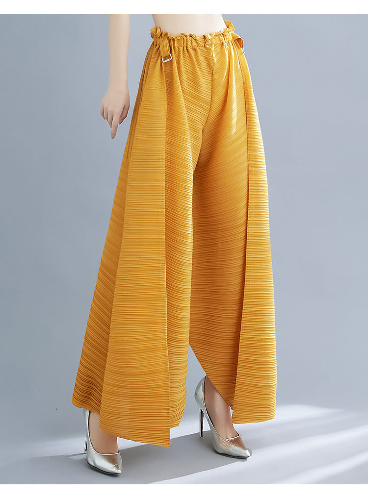 Pleated Heavy-Duty Pleated Wide-Leg Pants High-Waisted Plus-Size Straight-Leg Pants Summer Loose Slimming Casual Pants Women's Long Pants