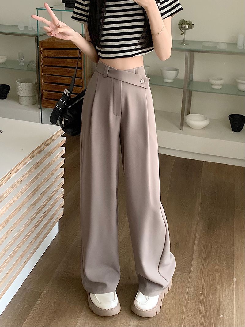 High-Waisted Suit Pants for Women, Spring and Autumn 2025 New Wide-Leg Pants, Thin Loose Casual Pants, Straight-Leg Drape Long Pants
