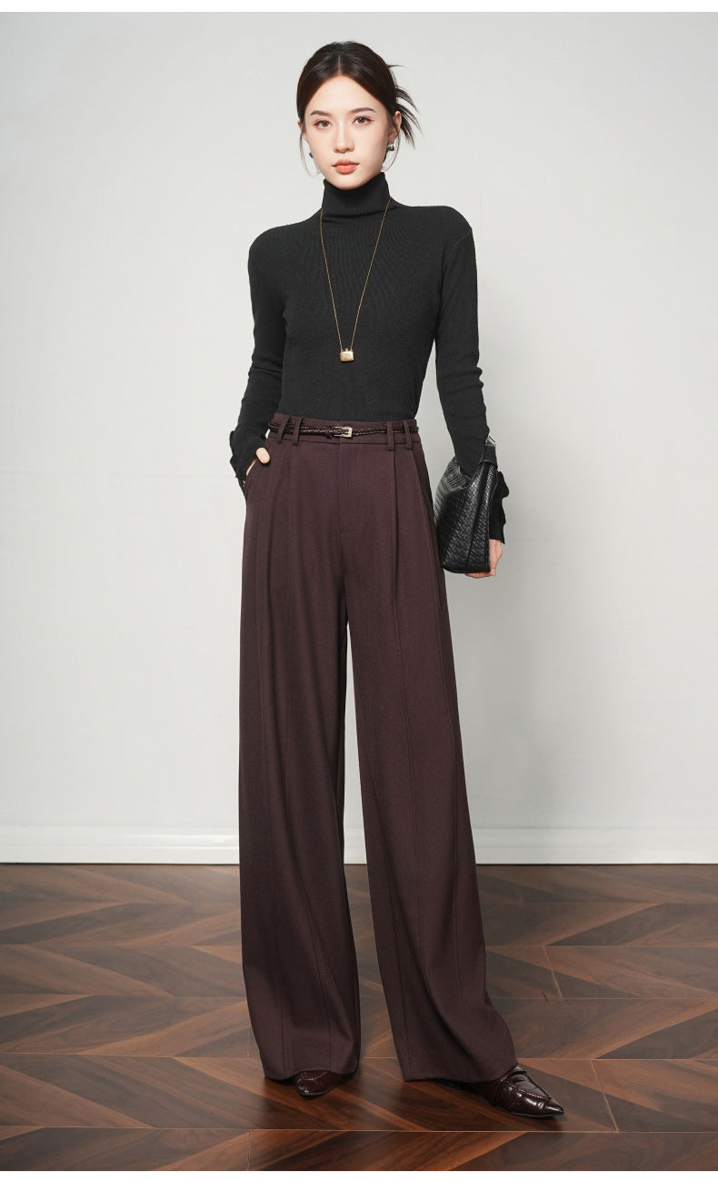 Authentic Wool Wide-Leg Pants for Women 25 New High-Waisted Slimming Tummy-Covering Straight-Leg Pants Women's Vertical Casual Pants