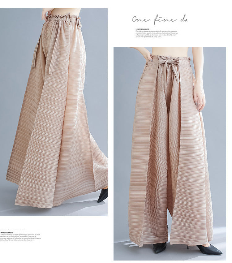 Pleated Heavy-Duty Pleated Wide-Leg Pants High-Waisted Plus-Size Straight-Leg Pants Summer Loose Slimming Casual Pants Women's Long Pants