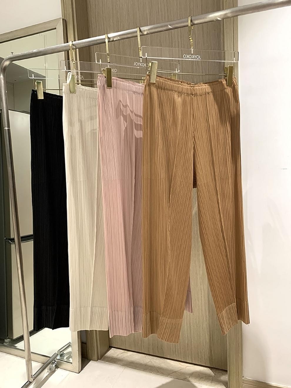 Miyake 2026 Straight-Leg Fashion High-Waisted Pocketed Cropped Pants with Elastic Waistband, Stretchy Pleated Slimming Cigarette Pants for Women