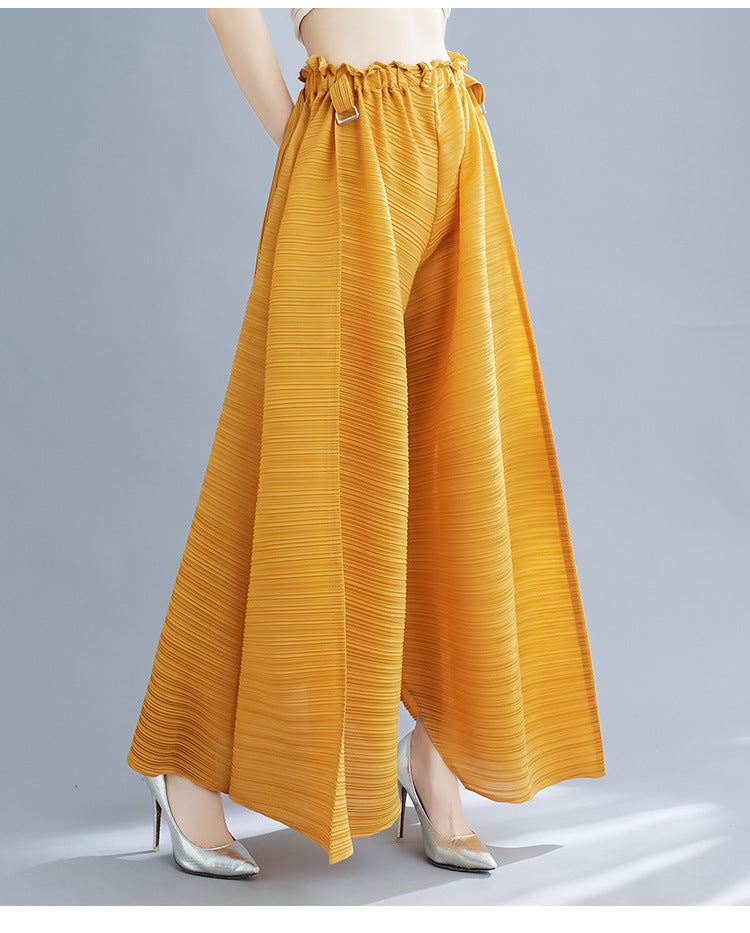 Pleated Heavy-Duty Pleated Wide-Leg Pants High-Waisted Plus-Size Straight-Leg Pants Summer Loose Slimming Casual Pants Women's Long Pants