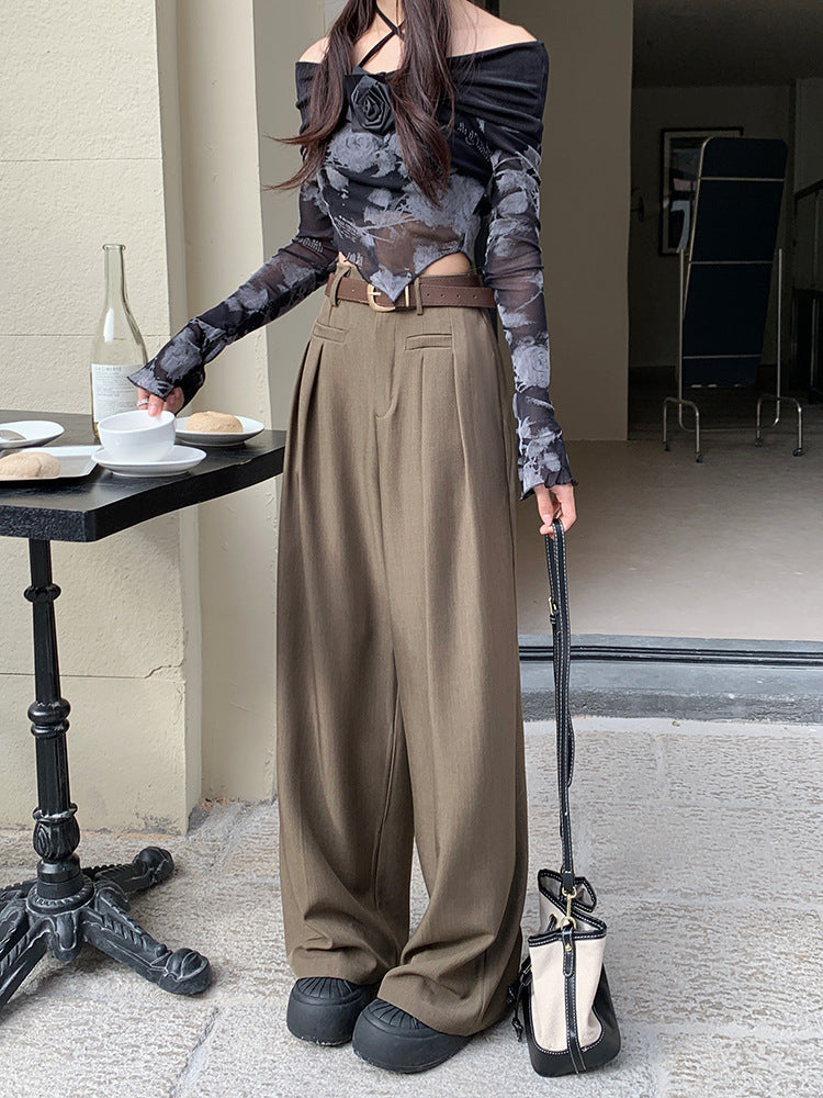 Real shot! 2024 elastic waist design sense suit pants casual pants women's wide leg pants high waist drape pants
