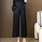 Miyake Wide-leg Pants Women's High-waist Pendant Pleated Pants Women's Loosening Waist Cropped Pants Black All-match Casual Pants