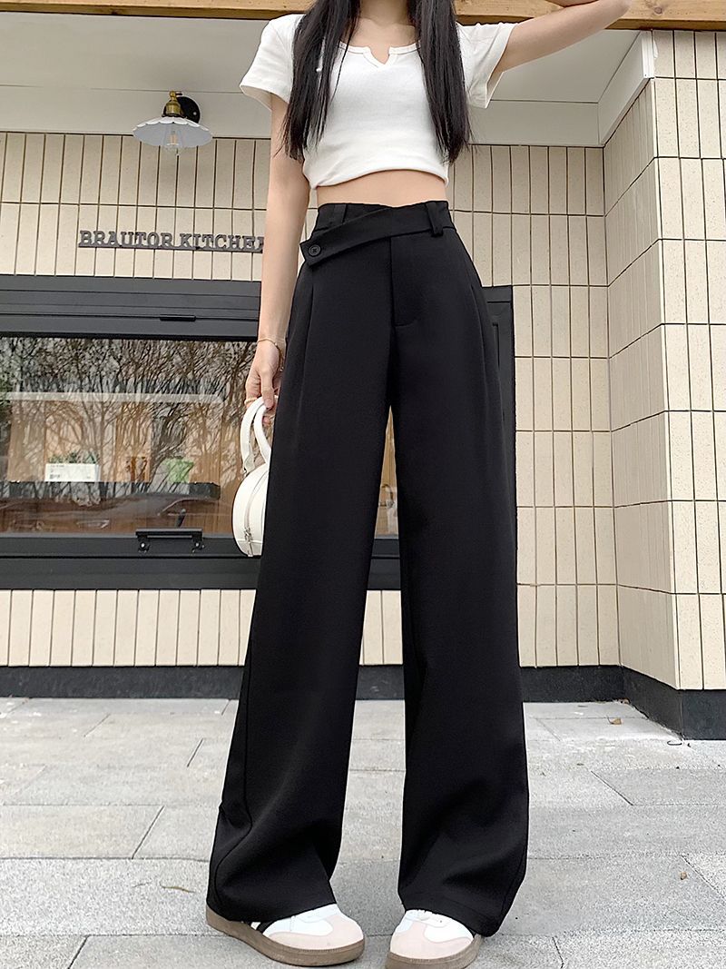High-Waisted Suit Pants for Women, Spring and Autumn 2025 New Wide-Leg Pants, Thin Loose Casual Pants, Straight-Leg Drape Long Pants