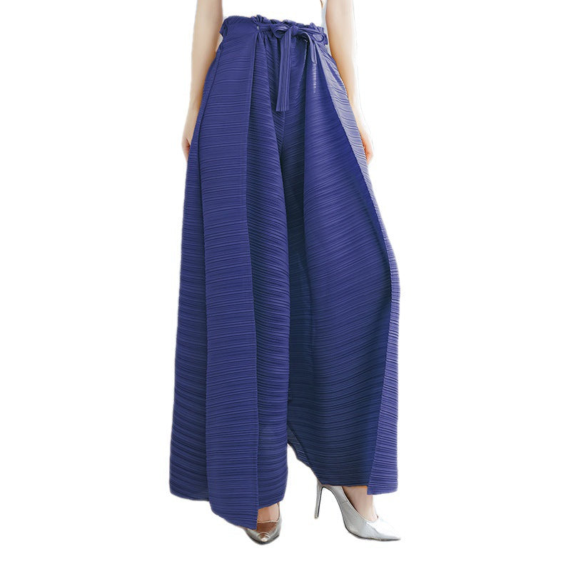 Pleated Heavy-Duty Pleated Wide-Leg Pants High-Waisted Plus-Size Straight-Leg Pants Summer Loose Slimming Casual Pants Women's Long Pants