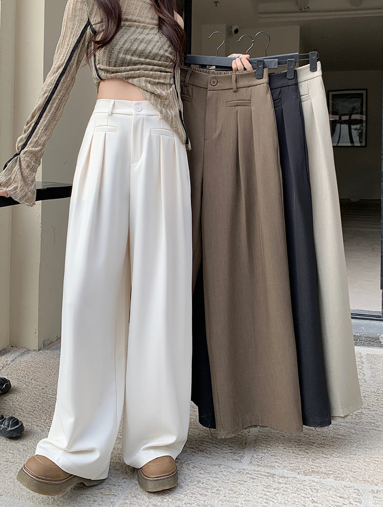 Real shot! 2024 elastic waist design sense suit pants casual pants women's wide leg pants high waist drape pants