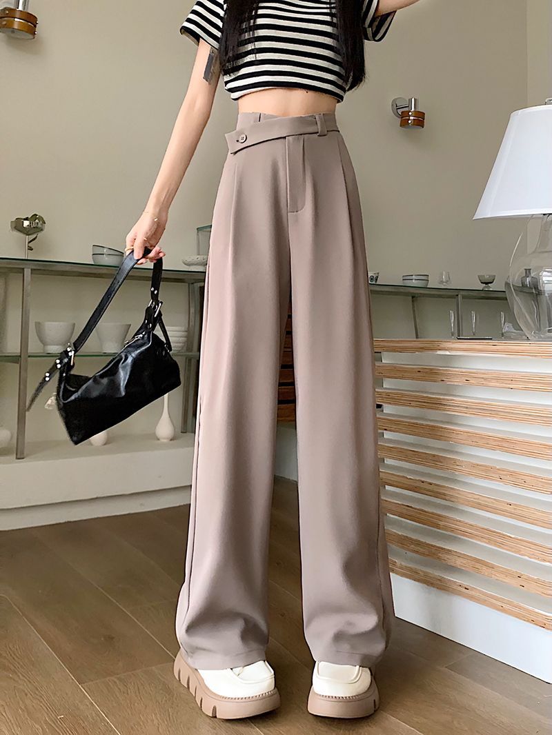 High-Waisted Suit Pants for Women, Spring and Autumn 2025 New Wide-Leg Pants, Thin Loose Casual Pants, Straight-Leg Drape Long Pants