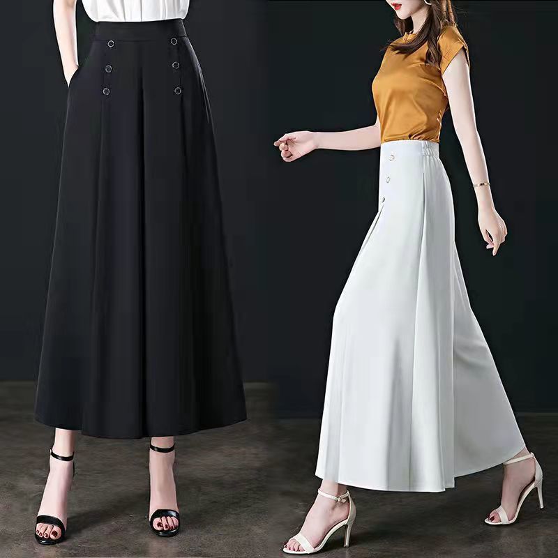 Wide Leg Pants Women's Spring and Summer High Waist Loose Slimming Middle-aged Women's Pants Cropped Skirt Casual Skirt Pants