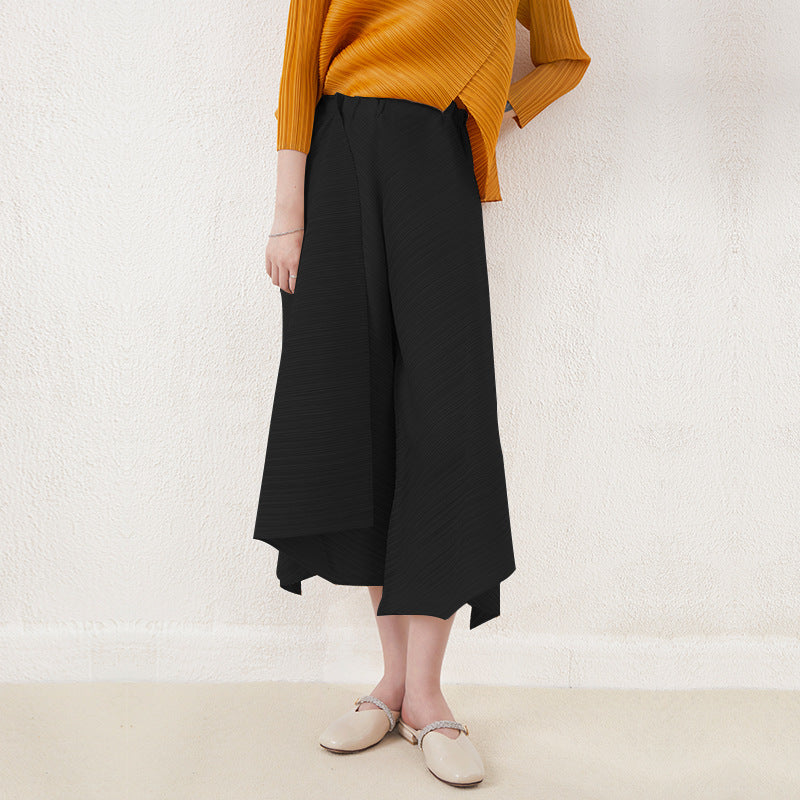 Miyake-Style Pleated Wide-Leg Pants for Women, High-Waisted, Drapey, Slimming, Casual, Versatile, Loose, Plus-Size, Cropped, Leg-Lengthening