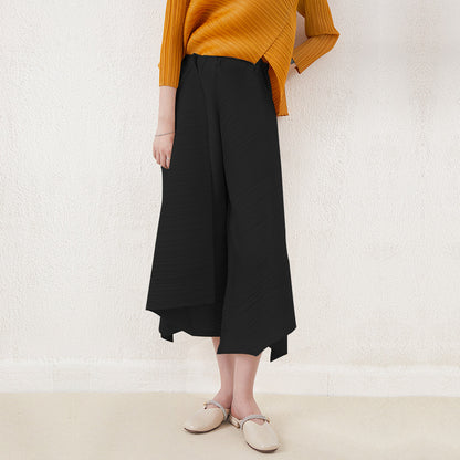 Miyake-Style Pleated Wide-Leg Pants for Women, High-Waisted, Drapey, Slimming, Casual, Versatile, Loose, Plus-Size, Cropped, Leg-Lengthening