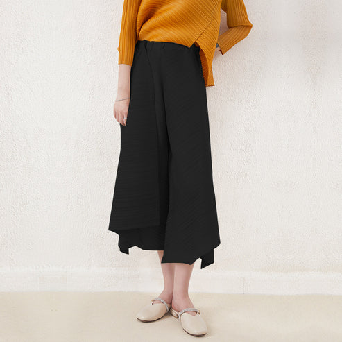 Miyake-Style Pleated Wide-Leg Pants for Women, High-Waisted, Drapey, Slimming, Casual, Versatile, Loose, Plus-Size, Cropped, Leg-Lengthening