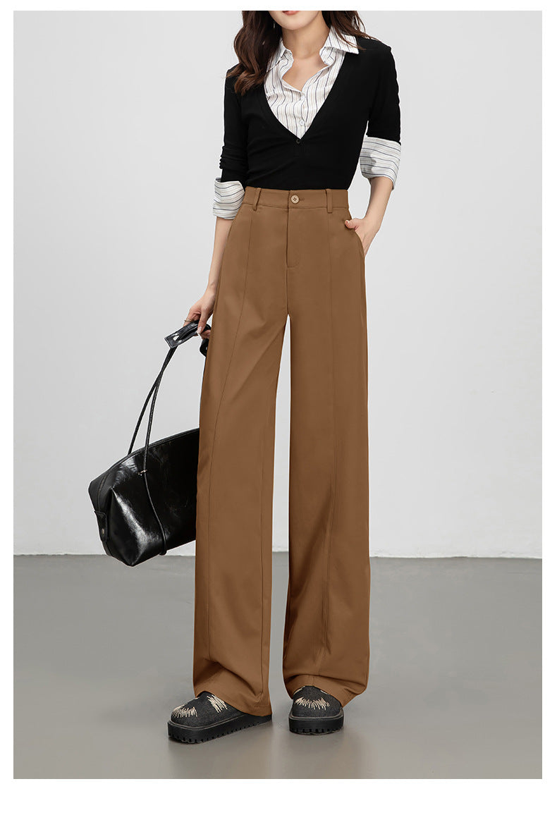 Wide-Leg Pants for Women 2025 Fashion Loose Slimming Straight Pants High-Waisted Drapey Three-Dimensional Seam Casual Long Pants