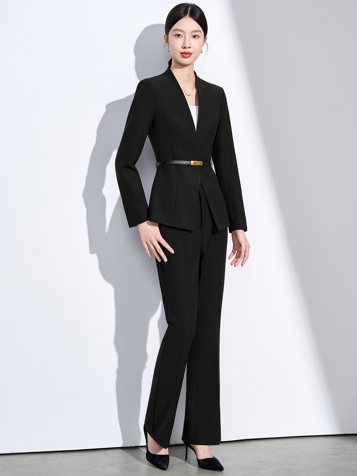 Cross-Border Collarless Blazer for Women, New Spring and Autumn Style, Elegant Waist-Cinching, High-End Professional Office Formal Suit Set