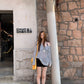 Red Celebrity Sun Protection Blouse Women's Summer Ootd Wear 2025 New Long-Sleeved T-Shirt Loose Stripesd Slanted Shoulder Top