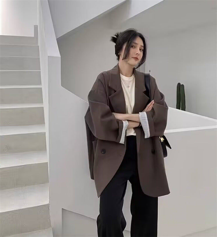 Casual Style Blazer for Women 2026 Spring and Autumn New Street Style Internet Celebrity Simple Loose Coffee-Colored Small Suit