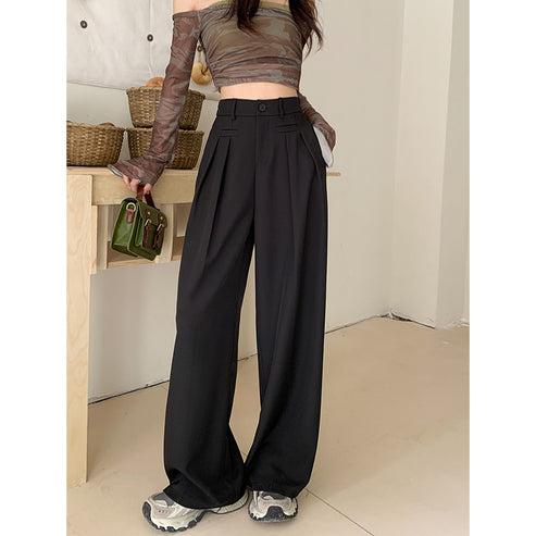 Real shot! 2024 elastic waist design sense suit pants casual pants women's wide leg pants high waist drape pants