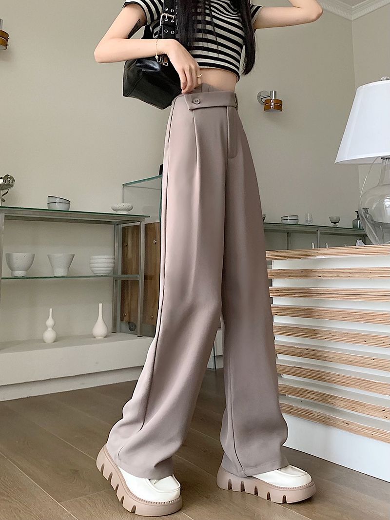 High-Waisted Suit Pants for Women, Spring and Autumn 2025 New Wide-Leg Pants, Thin Loose Casual Pants, Straight-Leg Drape Long Pants
