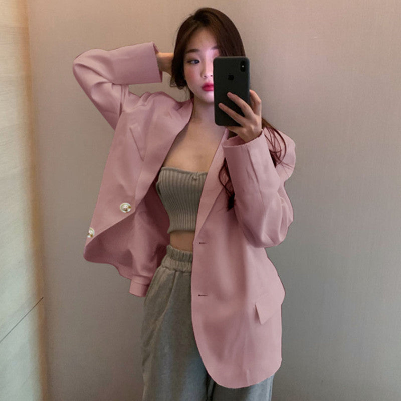 Women's Blazer 2026 Spring and Autumn New Style Small Blazer Korean Version Internet Celebrity Loose Spring and Autumn Pink Casual Suit for Women