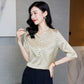 Short-Sleeved Silk Mid-Sleeve Shirt for Women, New V-Neck Elegant Office Wear, Japanese and Korean Casual Mulberry Silk Shirt