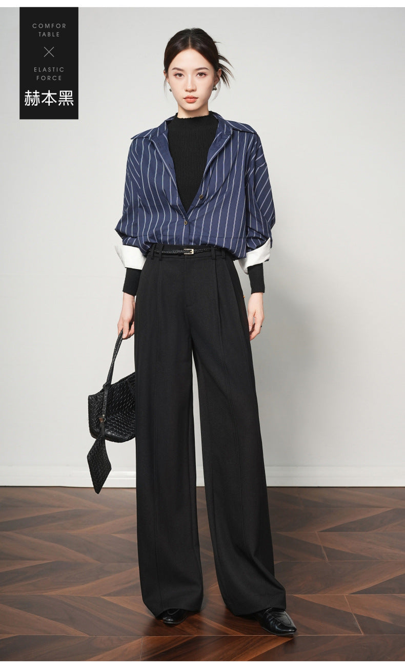 Authentic Wool Wide-Leg Pants for Women 25 New High-Waisted Slimming Tummy-Covering Straight-Leg Pants Women's Vertical Casual Pants