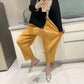 Miyake 2026 Straight-Leg Fashion High-Waisted Pocketed Cropped Pants with Elastic Waistband, Stretchy Pleated Slimming Cigarette Pants for Women