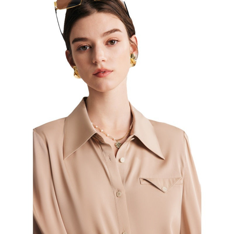 Silk Shirt for Women 2026 Early Spring New Style 19 Momme Stretch Double Georgette Solid Color Office Ol Mulberry Silk Blouse