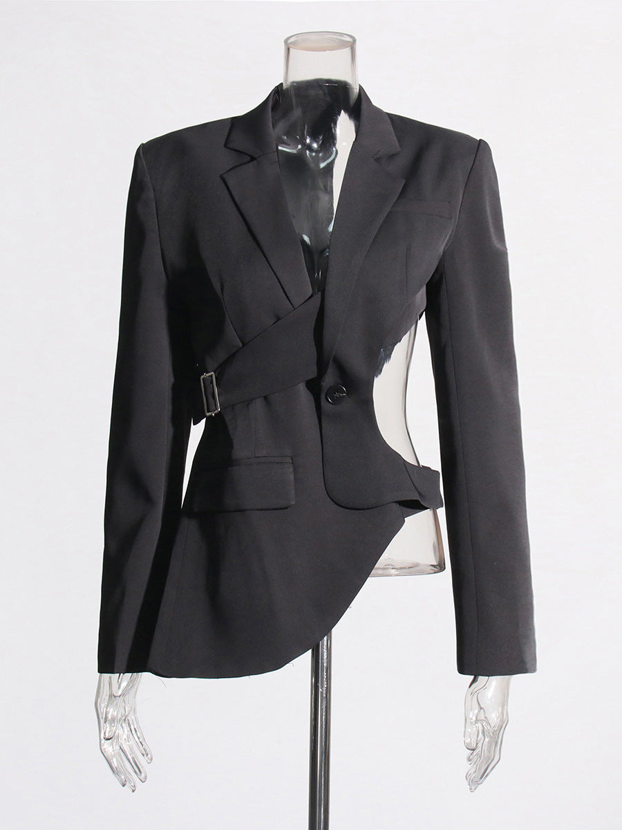 Irregular Deconstructed Blazer 2026 New Style Unique Long-Sleeve Hollow-Out High-End Waist-Cinching Blazer Jacket for Women