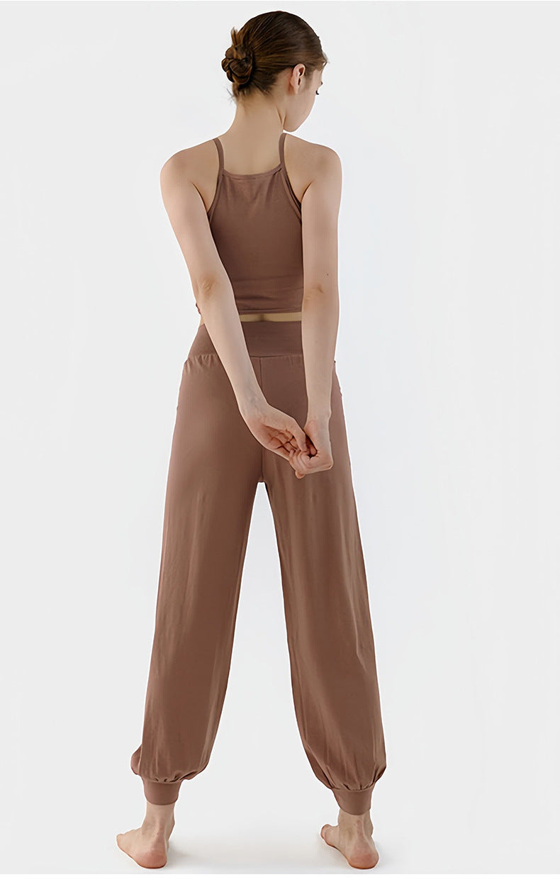 Spring New Casual Pants, Women's Sports Pants, High-Waisted, Belly-Controlling, Simple Flap Pocket Pantss, Loose Leg-Tie Yoga Pants for Women
