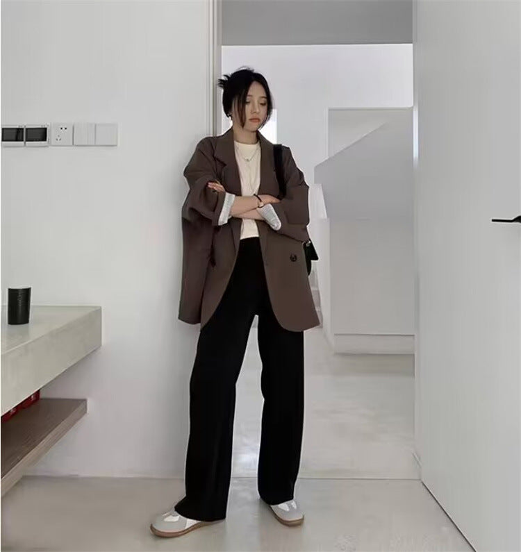 Casual Style Blazer for Women 2026 Spring and Autumn New Street Style Internet Celebrity Simple Loose Coffee-Colored Small Suit