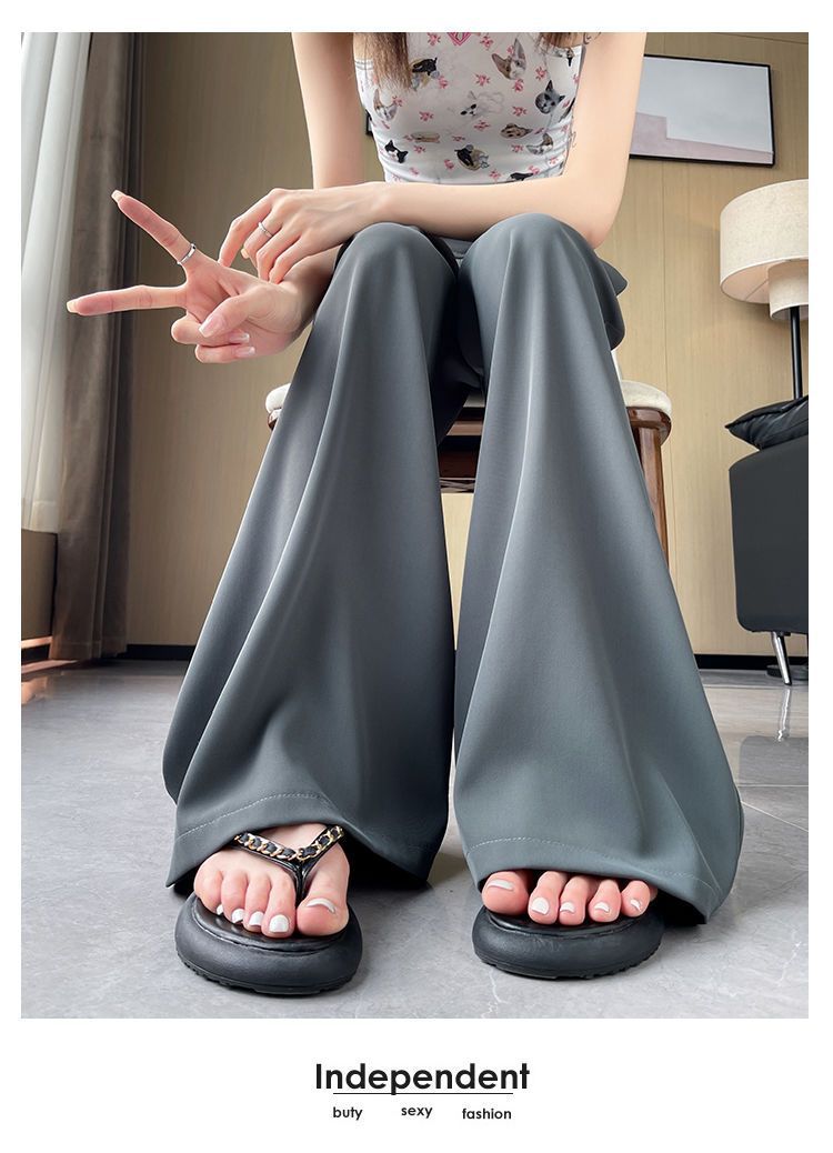 2025 Summer New High-Waisted Straight Wide-Leg Pants for Women, Stylish Versatile Slimming Floor-Length Pants Cross-Border