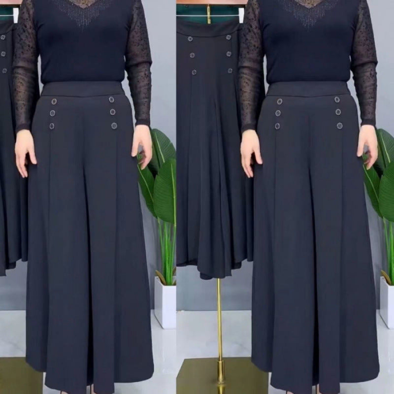 Wide Leg Pants Women's Spring and Summer High Waist Loose Slimming Middle-aged Women's Pants Cropped Skirt Casual Skirt Pants