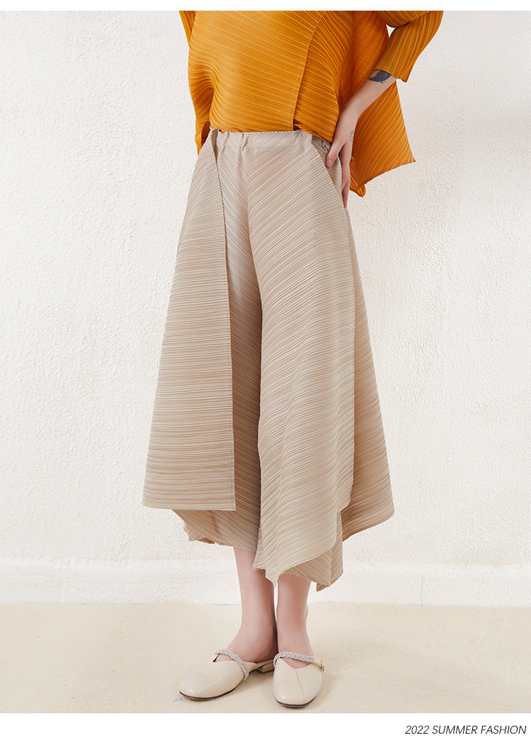 Miyake-Style Pleated Wide-Leg Pants for Women, High-Waisted, Drapey, Slimming, Casual, Versatile, Loose, Plus-Size, Cropped, Leg-Lengthening