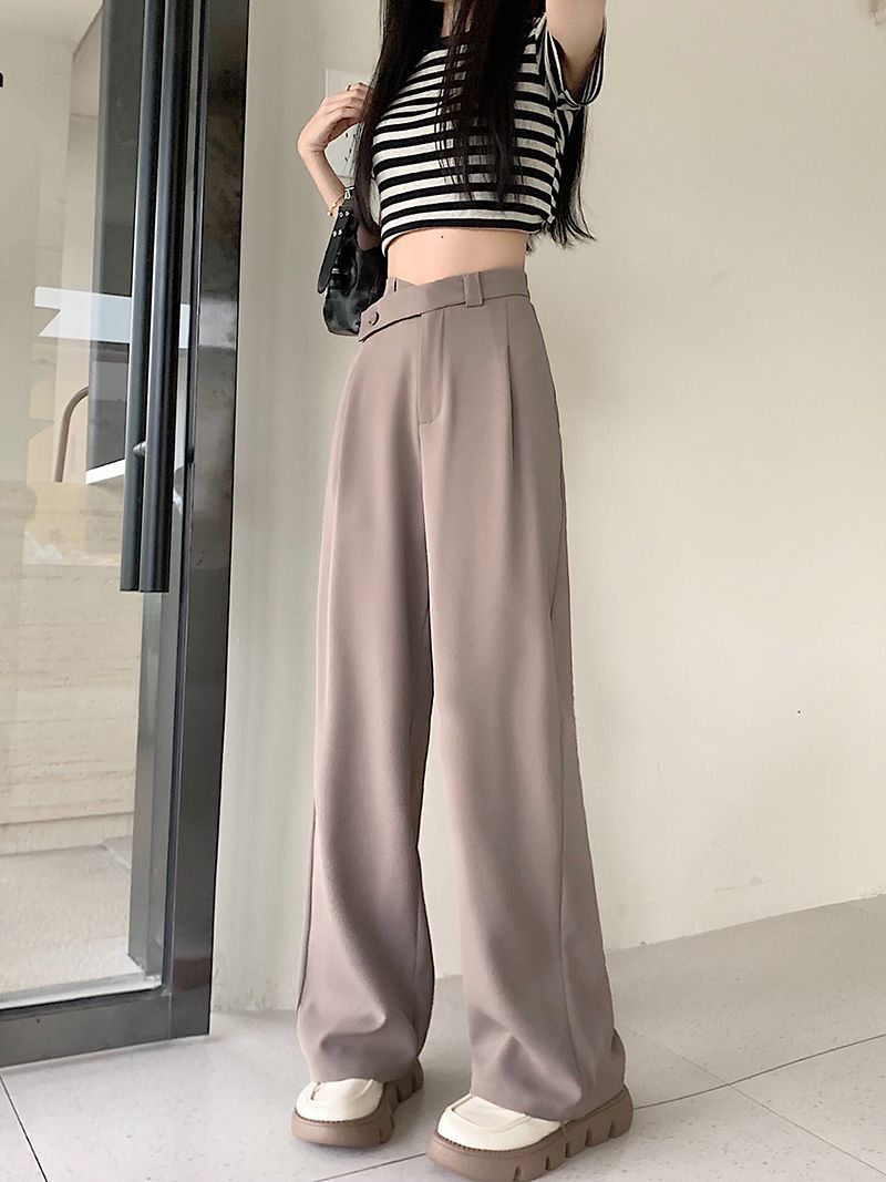 High-Waisted Suit Pants for Women, Spring and Autumn 2025 New Wide-Leg Pants, Thin Loose Casual Pants, Straight-Leg Drape Long Pants