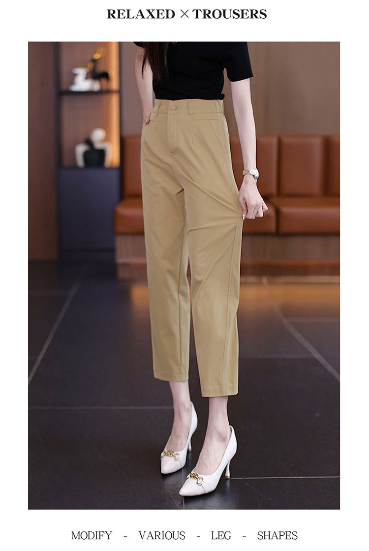 High-Waisted Casual Pants for Women, 2025 Spring and Autumn New Loose Slimming Cropped Cigarette Knife Pants for Petite Figures