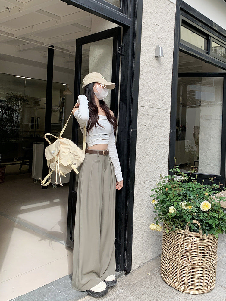 Real shot! 2024 elastic waist design sense suit pants casual pants women's wide leg pants high waist drape pants