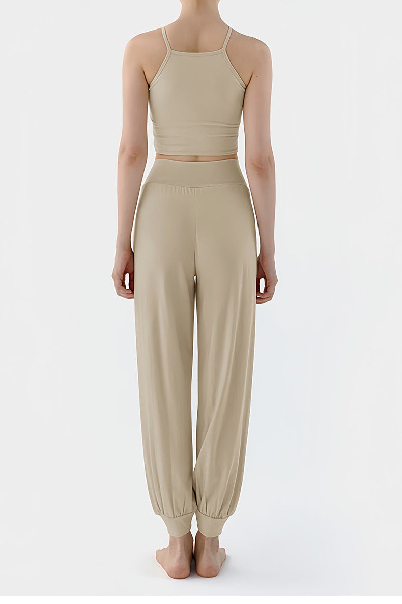 Spring New Casual Pants, Women's Sports Pants, High-Waisted, Belly-Controlling, Simple Flap Pocket Pantss, Loose Leg-Tie Yoga Pants for Women
