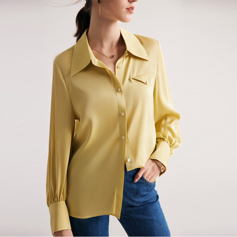 Silk Shirt for Women 2026 Early Spring New Style 19 Momme Stretch Double Georgette Solid Color Office Ol Mulberry Silk Blouse