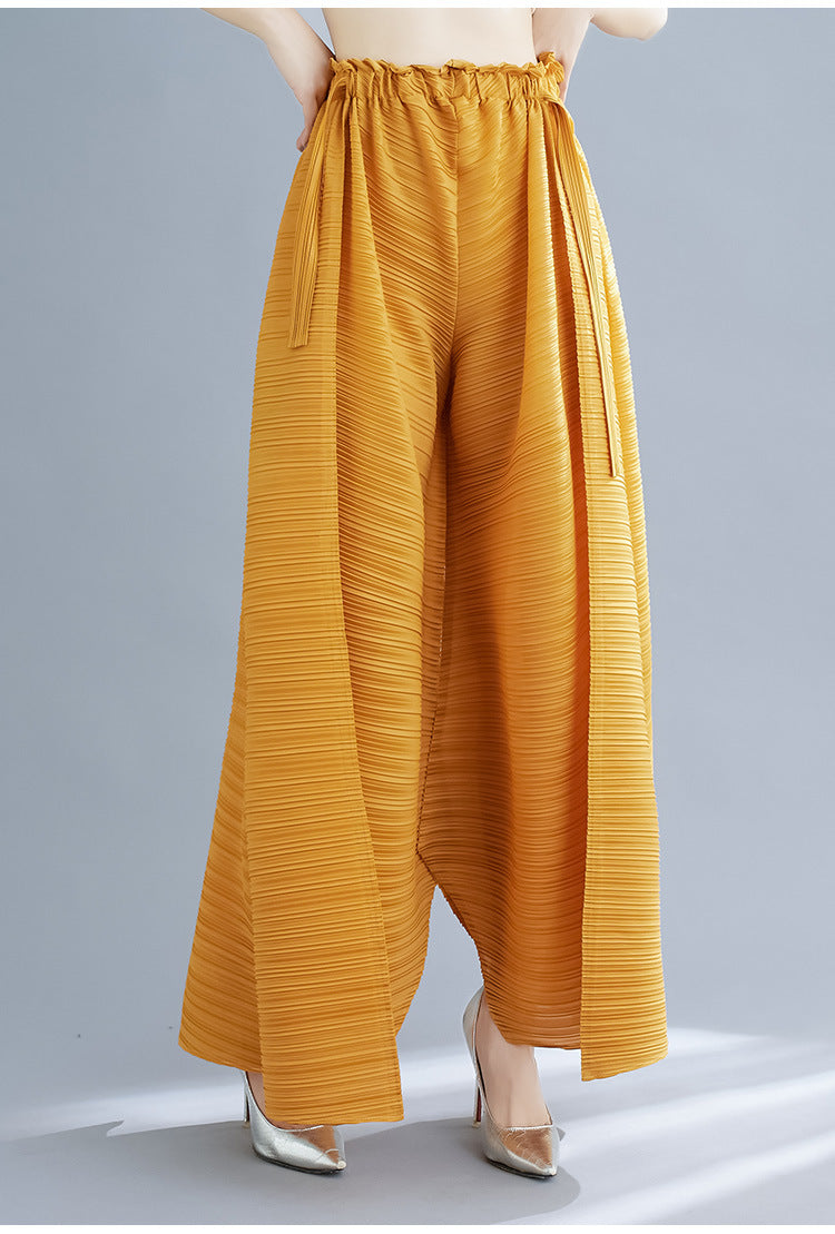 Pleated Heavy-Duty Pleated Wide-Leg Pants High-Waisted Plus-Size Straight-Leg Pants Summer Loose Slimming Casual Pants Women's Long Pants