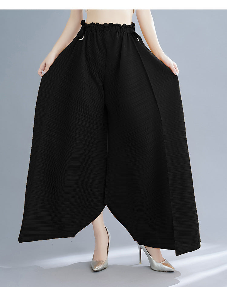 Pleated Heavy-Duty Pleated Wide-Leg Pants High-Waisted Plus-Size Straight-Leg Pants Summer Loose Slimming Casual Pants Women's Long Pants