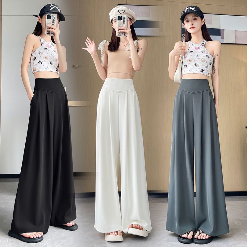 2025 Summer New High-Waisted Straight Wide-Leg Pants for Women, Stylish Versatile Slimming Floor-Length Pants Cross-Border