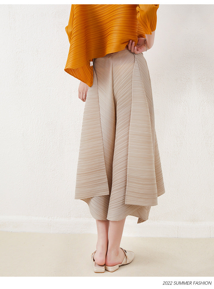 Miyake-Style Pleated Wide-Leg Pants for Women, High-Waisted, Drapey, Slimming, Casual, Versatile, Loose, Plus-Size, Cropped, Leg-Lengthening