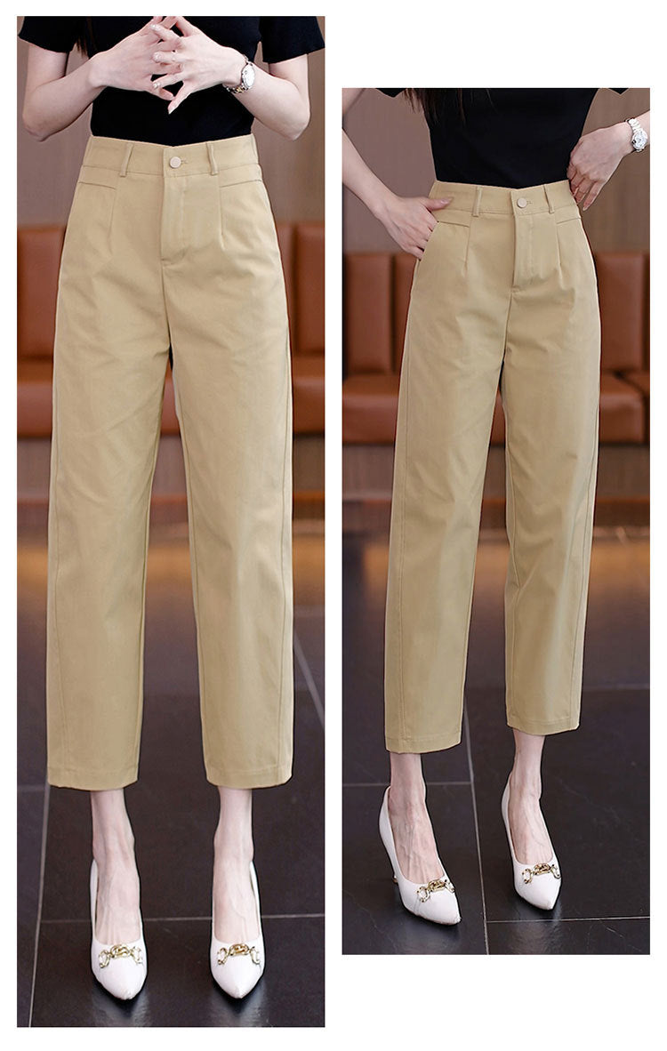 High-Waisted Casual Pants for Women, 2025 Spring and Autumn New Loose Slimming Cropped Cigarette Knife Pants for Petite Figures