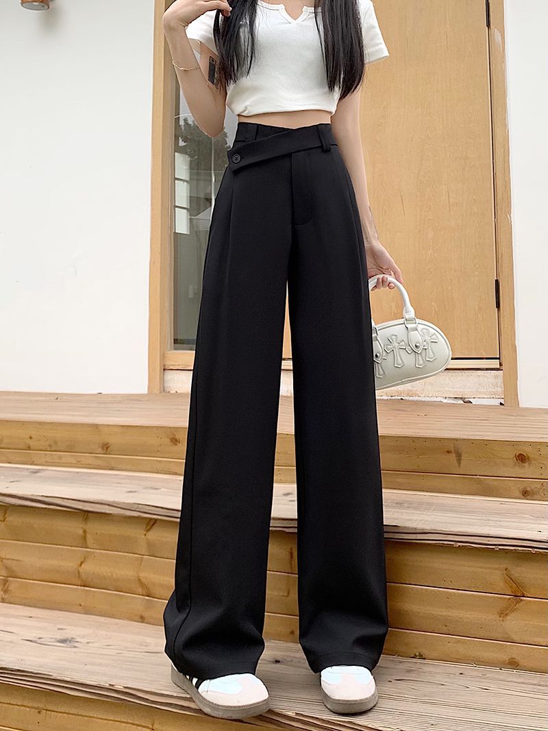 High-Waisted Suit Pants for Women, Spring and Autumn 2025 New Wide-Leg Pants, Thin Loose Casual Pants, Straight-Leg Drape Long Pants