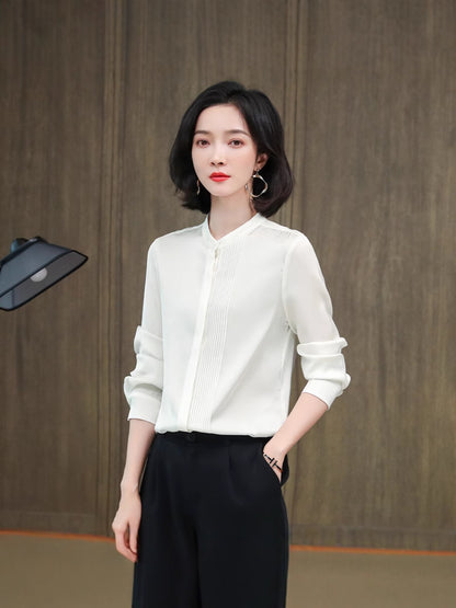 Spring and Autumn New Style Silk Shirt for Women, Unique Design, Fashionable, Slimming, Mulberry Silk, Elegant, Gentle and Graceful Blouse