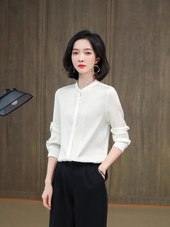 Spring and Autumn New Style Silk Shirt for Women, Unique Design, Fashionable, Slimming, Mulberry Silk, Elegant, Gentle and Graceful Blouse