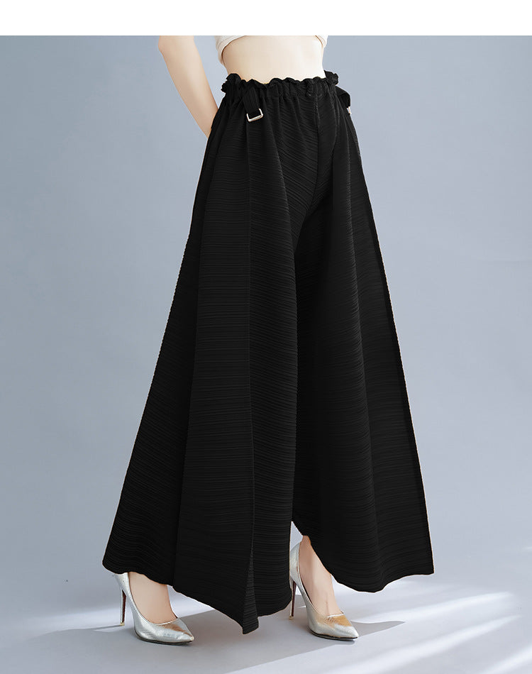 Pleated Heavy-Duty Pleated Wide-Leg Pants High-Waisted Plus-Size Straight-Leg Pants Summer Loose Slimming Casual Pants Women's Long Pants